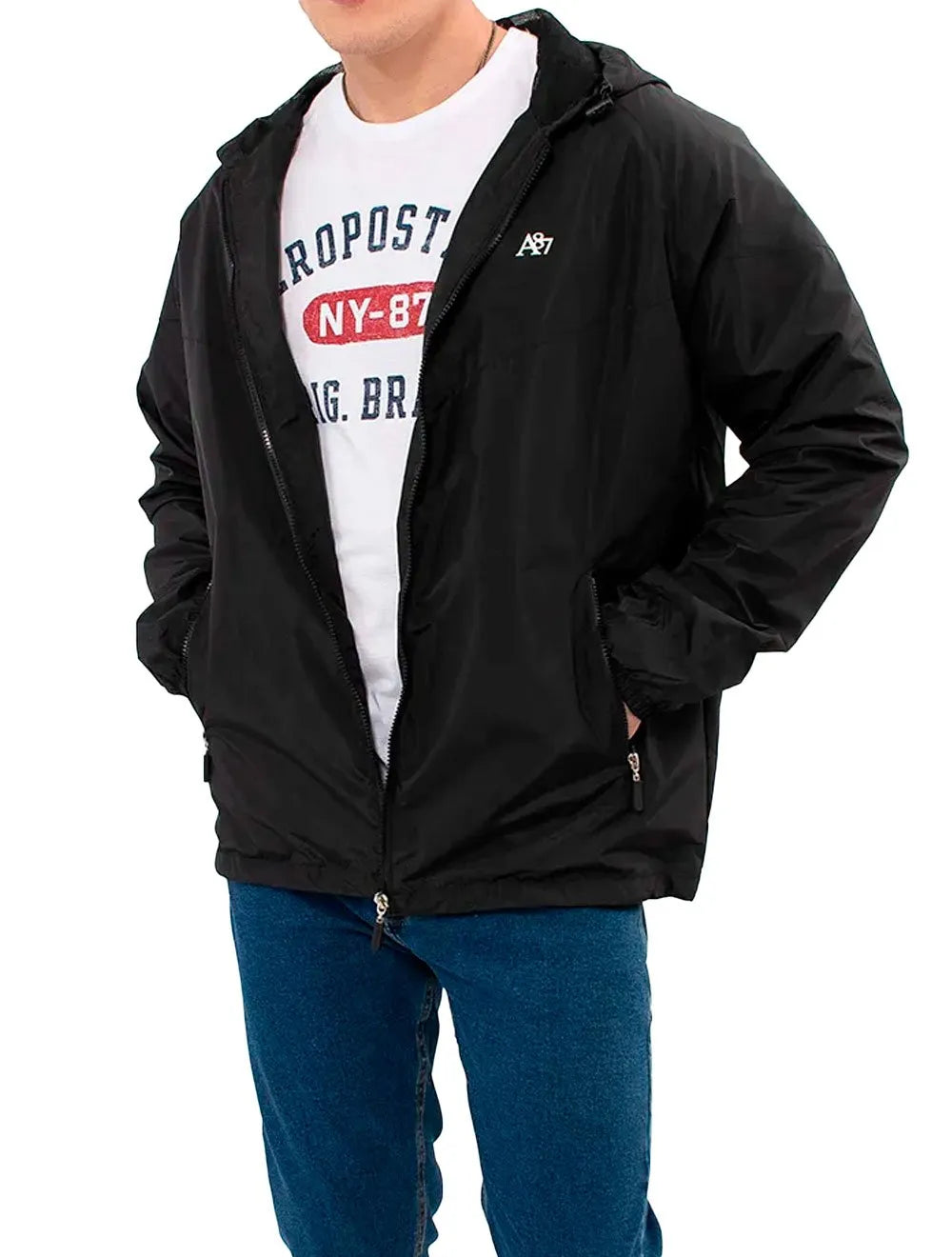 Jaqueta Aeropostale Masculina Corta-Vento A87 Preta