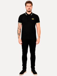 Polo Colcci Masculina Regular Piquet Rubber Logo Preto