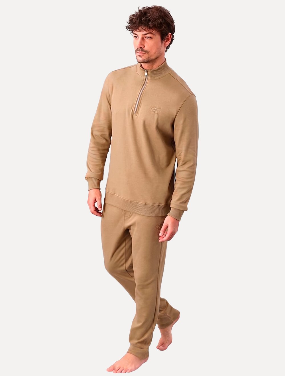 Blusão Calvin Klein Masculino Suedine Half Zip Cáqui