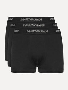 Cueca Empório Armani Boxer Trunk Lisa White Logo Preta Pack 3UN