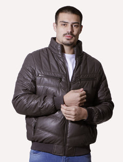 Jaqueta Victory Eagle Masculina PU Leather Bomber Grafite Marrom