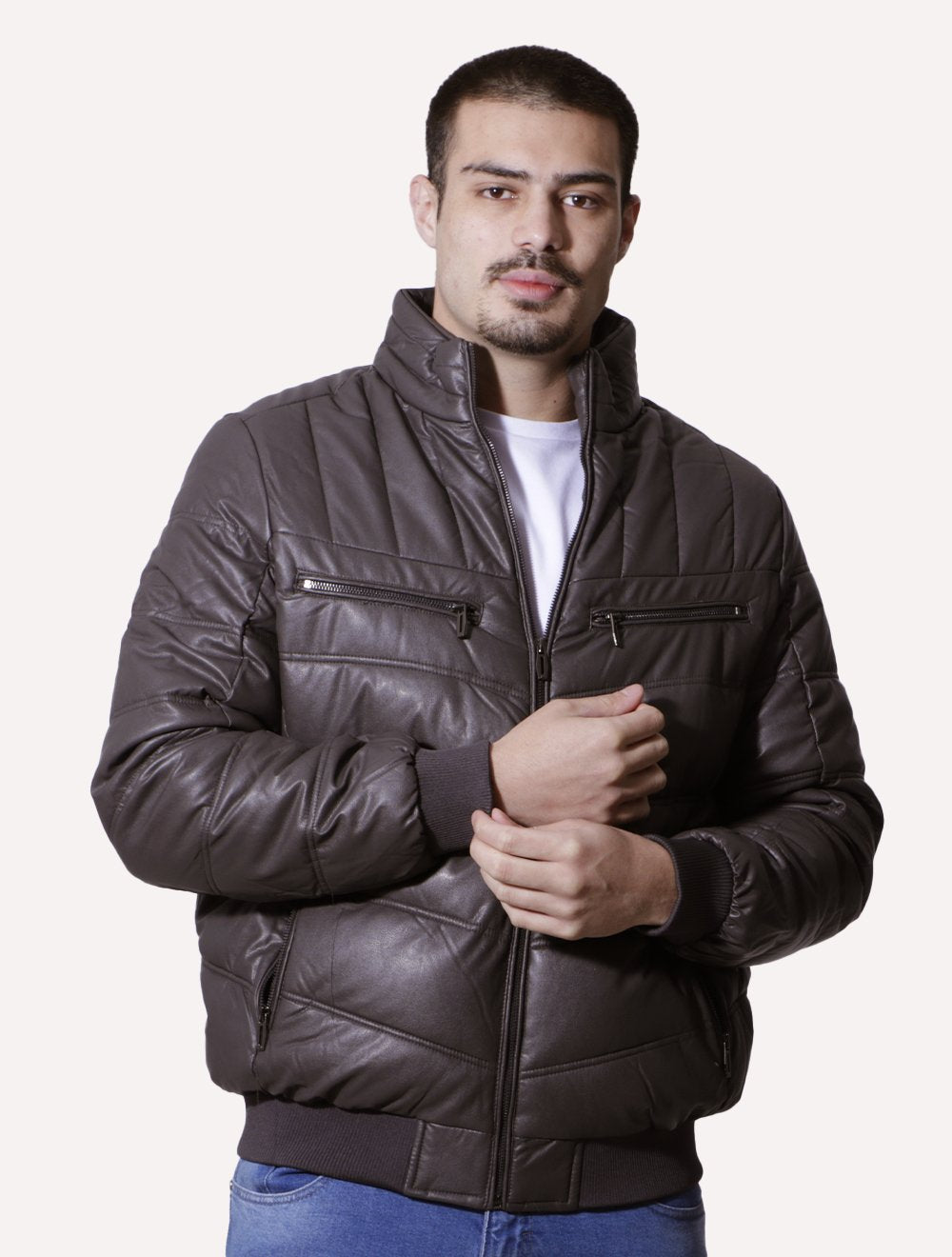 Jaqueta Victory Eagle Masculina PU Leather Bomber Grafite Marrom