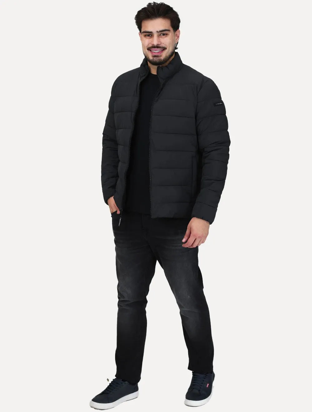 Jaqueta Calvin Klein Masculina Matelassê Full-Zip Cinza Chumbo