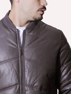 Jaqueta Victory Eagle Masculina PU Leather Bomber Zip Grafite Marrom
