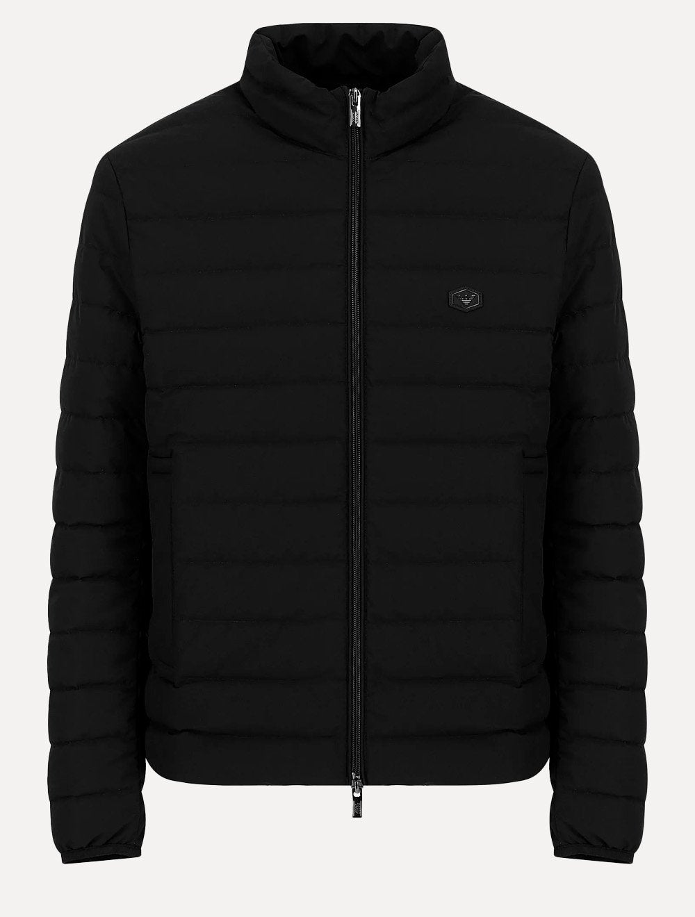 Jaqueta Empório Armani Masculina Matelassê Full-Zip Black Logo Preta