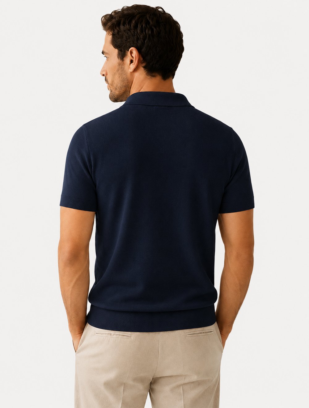 Polo Dixen Masculina Tricot Viscose Texturizada Manga Curta Azul Marinho