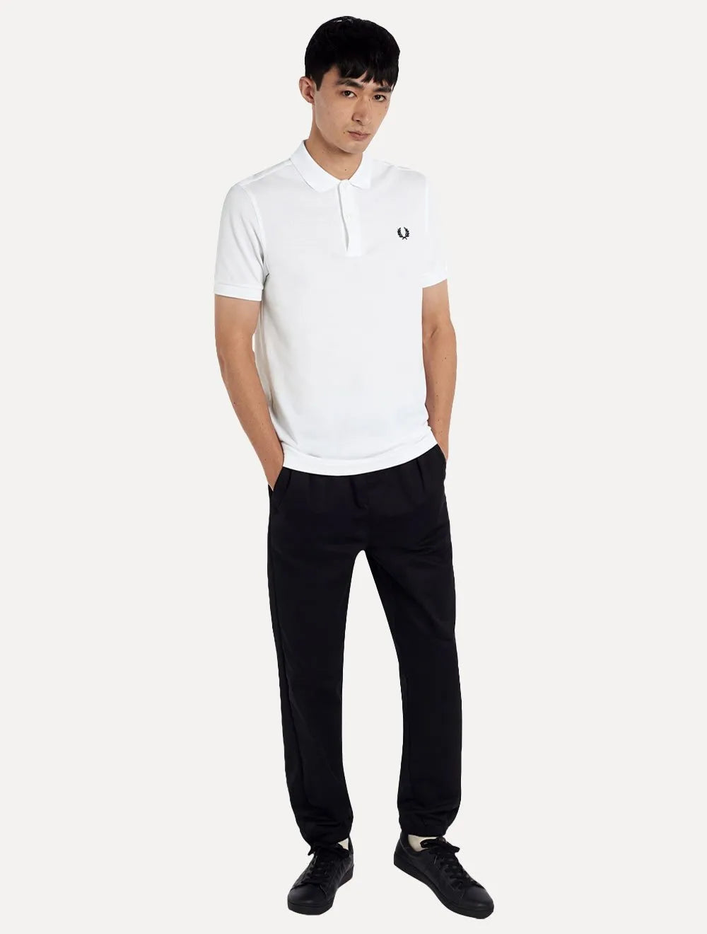 Polo Fred Perry Masculina Regular Piquet Plain Navy Logo Branca