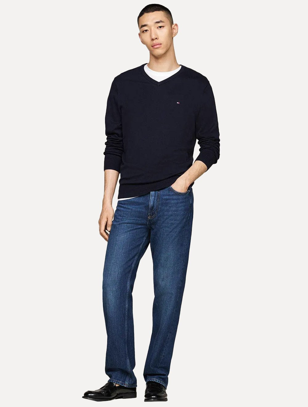 Suéter Tommy Hilfiger Masculino Essential Cotton V-Neck Azul Marinho