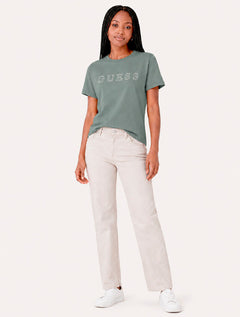 Camiseta Guess Feminina Outline White Logo Verde Claro