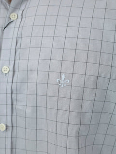 Camisa Dudalina Masculina Manga Curta Confort Superfine Cotton Light Logo Xadrez Cinza Claro