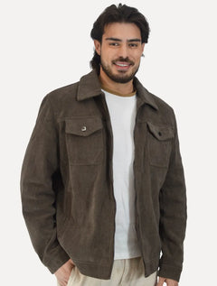 Jaqueta Dixen Masculina Cotelê Canelada Pockets FullZip Marrom