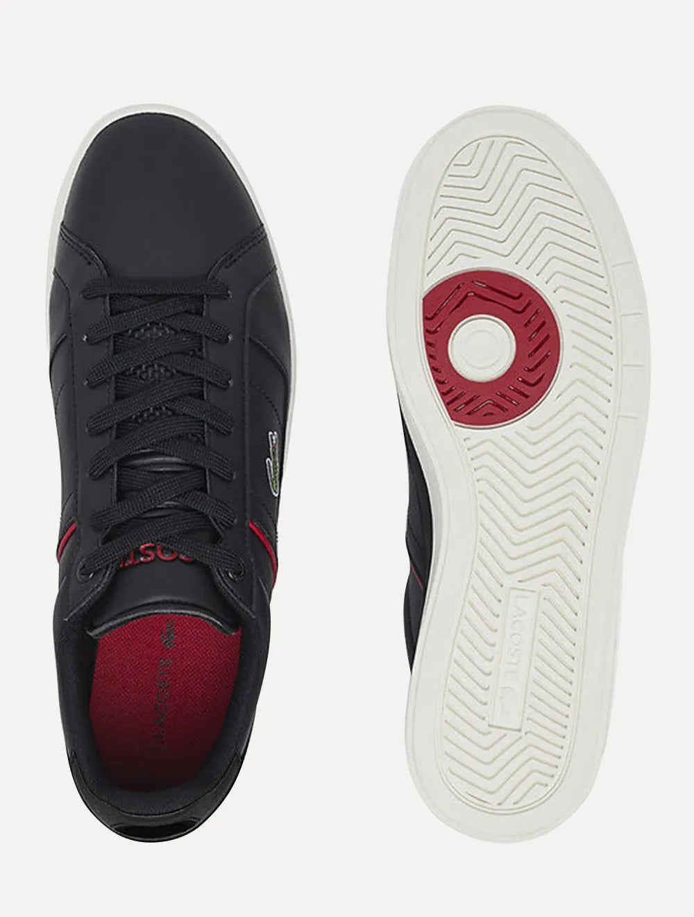 Tênis Lacoste Masculino Couro Europa Pro Leather Blk/Red Preto
