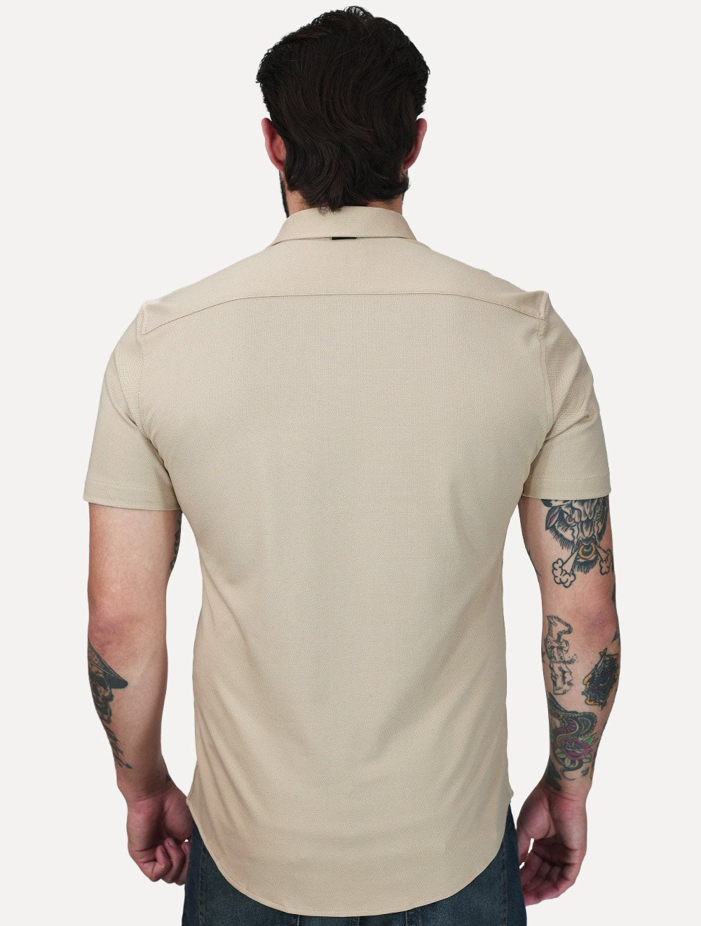 Camisa Aramis Masculina Manga Curta Slim Mista Italia Cáqui