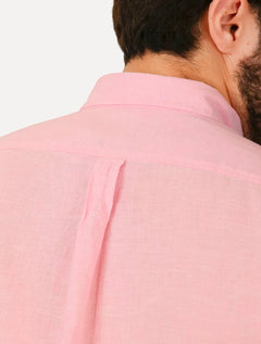 Camisa Ralph Lauren Masculina Linho Blue Icon Rosa Claro Mescla