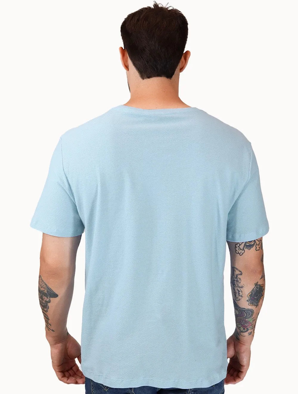 Camiseta Dudalina Masculina Textura Mono Logo Azul Claro