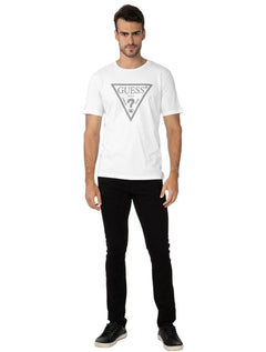 Camiseta Guess Masculina Logo Vazado Duplo Branca