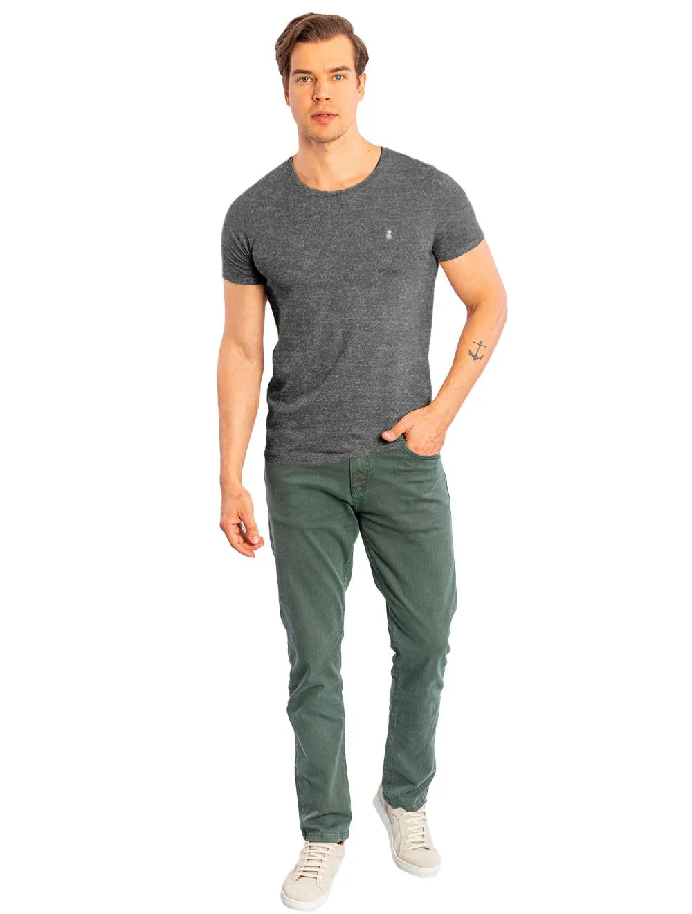 Camiseta Sergio K Masculina Basic Front Light Logo Chumbo Mescla