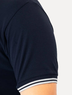 Polo Lacoste Masculina Classic Fit Piquet White Stripes Azul Marinho