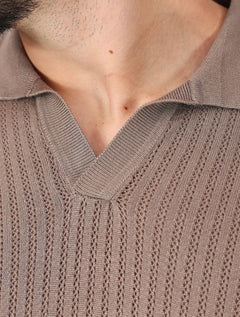 Tricô Dixen Manga Curta Gola Polo Marrom