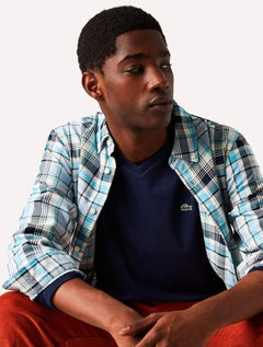Camiseta Lacoste Masculina Manga Longa Jersey Pima Cotton V-Neck Lightweight Azul Marinho