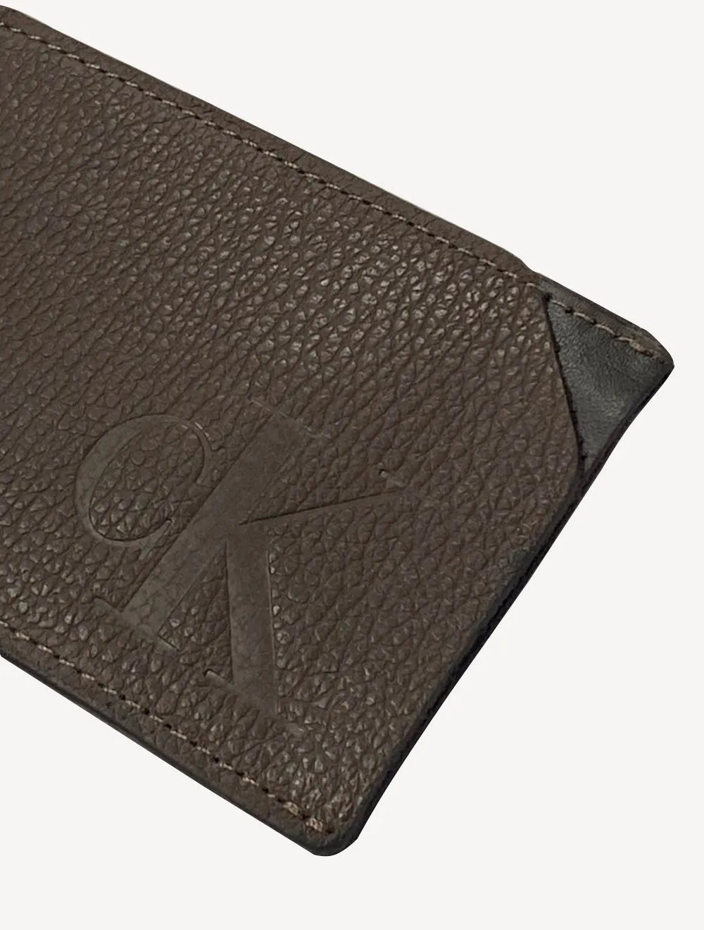 Carteira Calvin Klein Jeans Porta Cartão Couro Queima CK Marrom