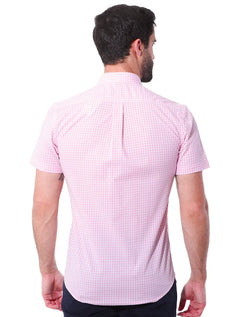 Camisa Ralph Lauren Masculina Manga Curta Slim Fit Stretch Poplin Rosa