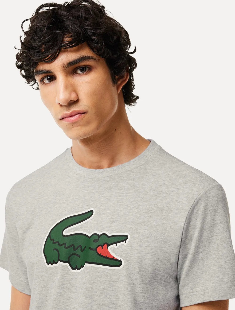 Camiseta Lacoste Masculina Regular Sport Dry Print Croco Cinza Mescla