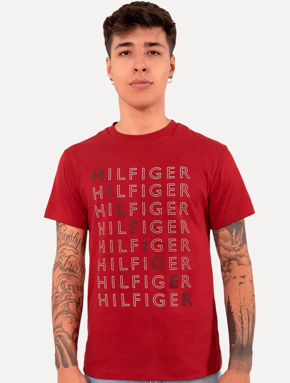 Camiseta Tommy Hilfiger Masculina Logo Repeat Tee Vermelha
