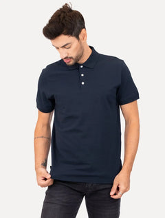 Polo John John Masculina New Simple Light Button Azul Marinho