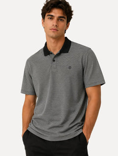 Polo Individual Masculina Comfort Listrada Logo Preta