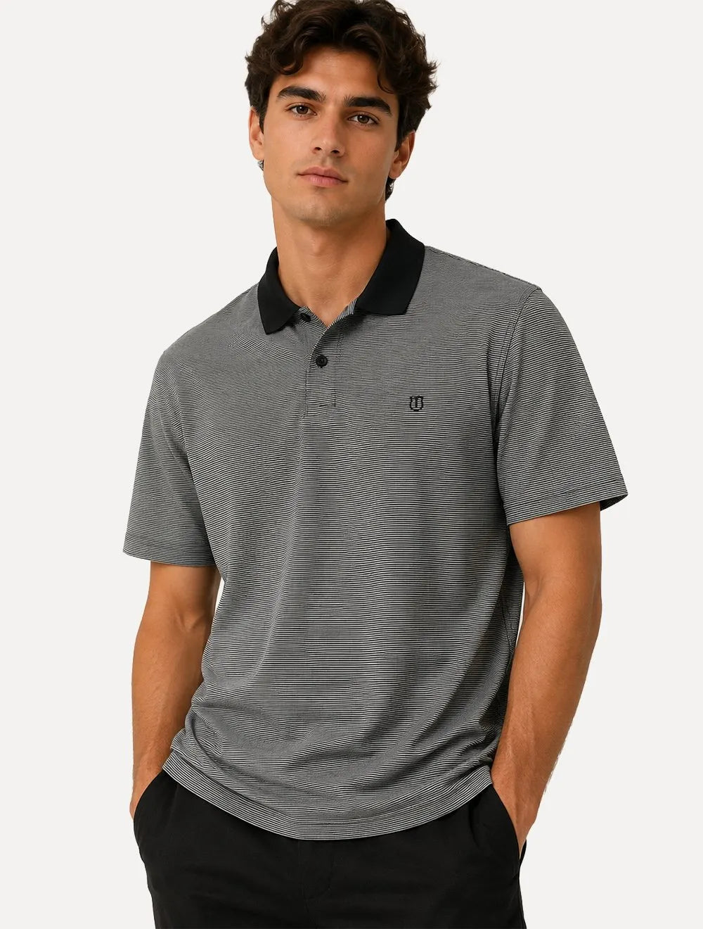 Polo Individual Masculina Comfort Listrada Logo Preta