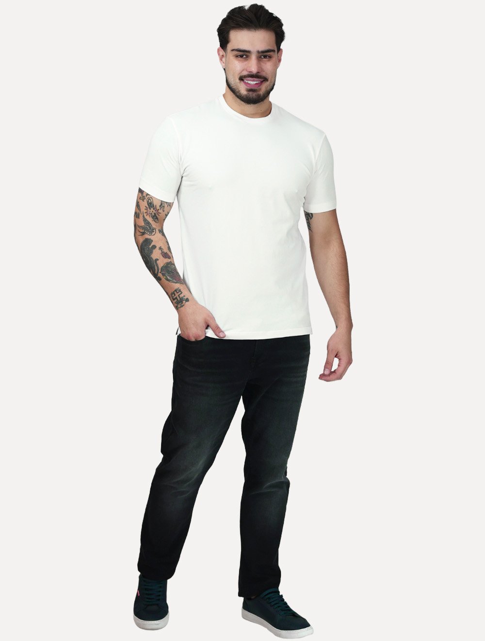 Camiseta K&J Black Cotton Flex Slim Off-White