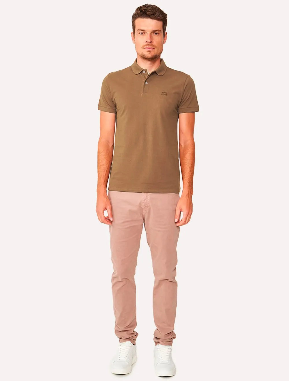 Polo King & Joe Masculina Piquet Slim Logo Marrom Ocre
