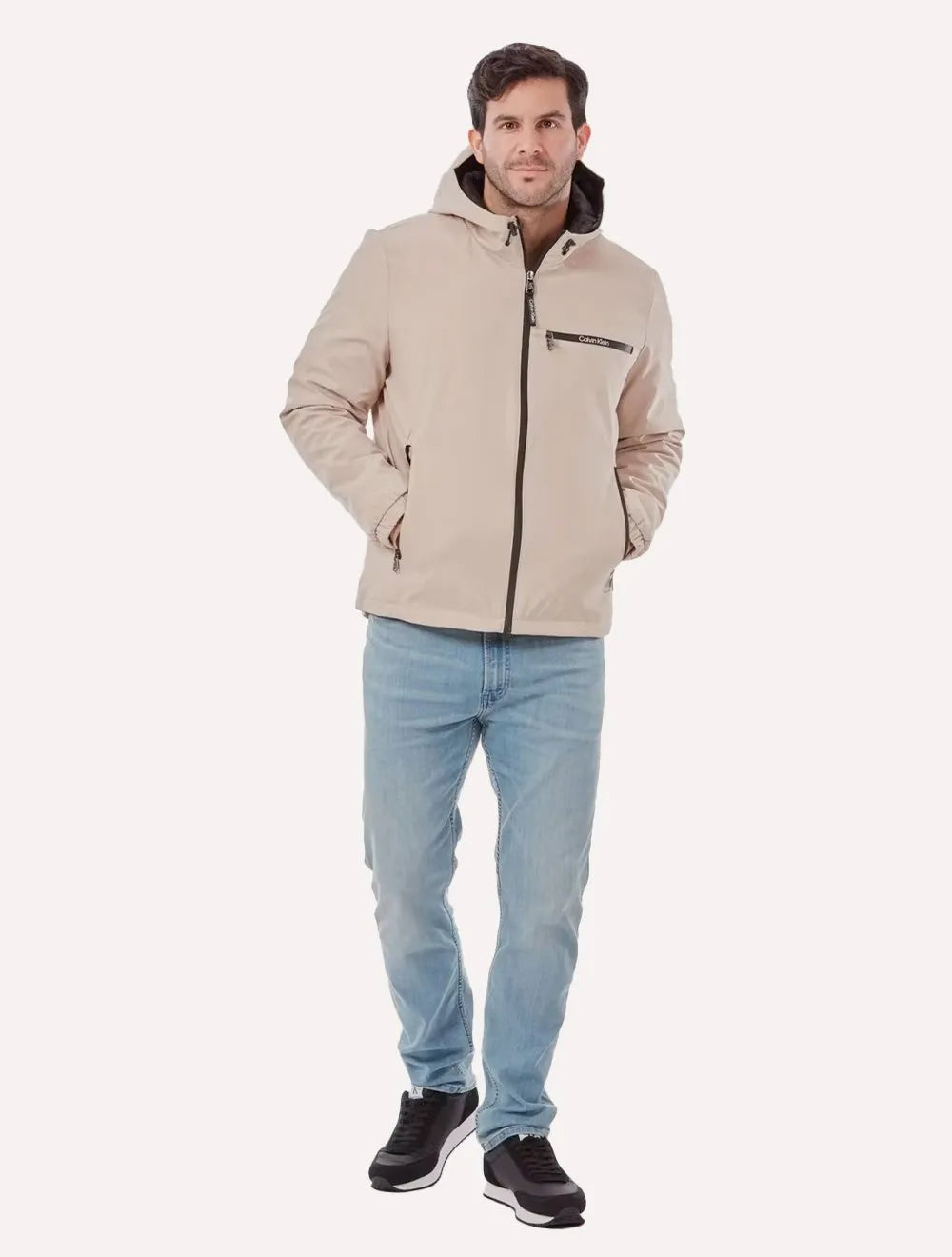 Jaqueta Calvin Klein Jeans Hooded CK Peito Cáqui Claro