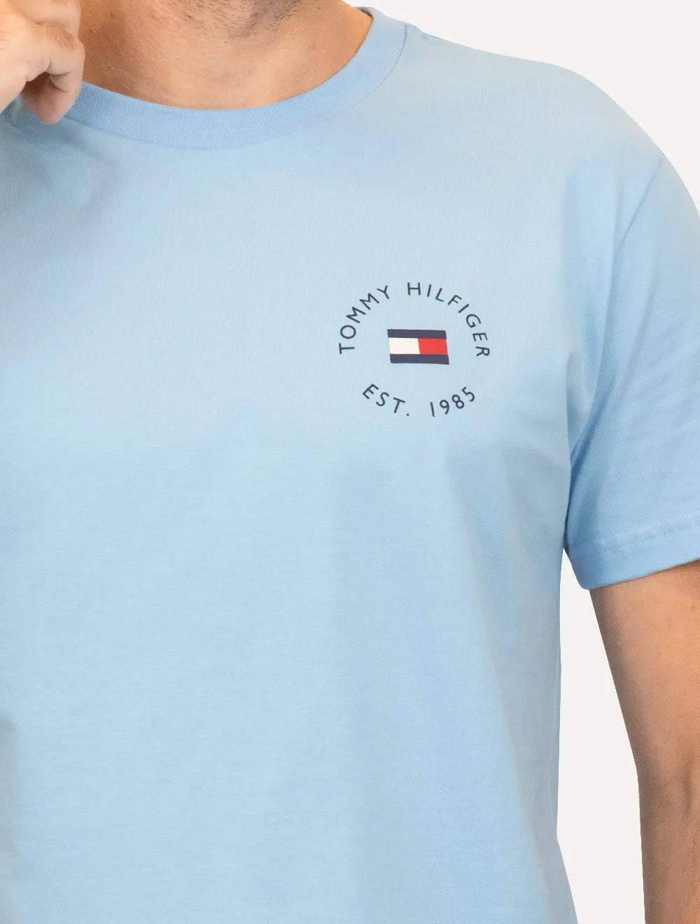 Camiseta Tommy Hilfiger Masculina Roundle Logo Chest Azul Claro