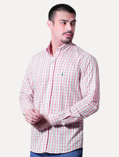 Camisa Ralph Lauren Masculina Custom Fit Atenas Xadrez Coral/Branca