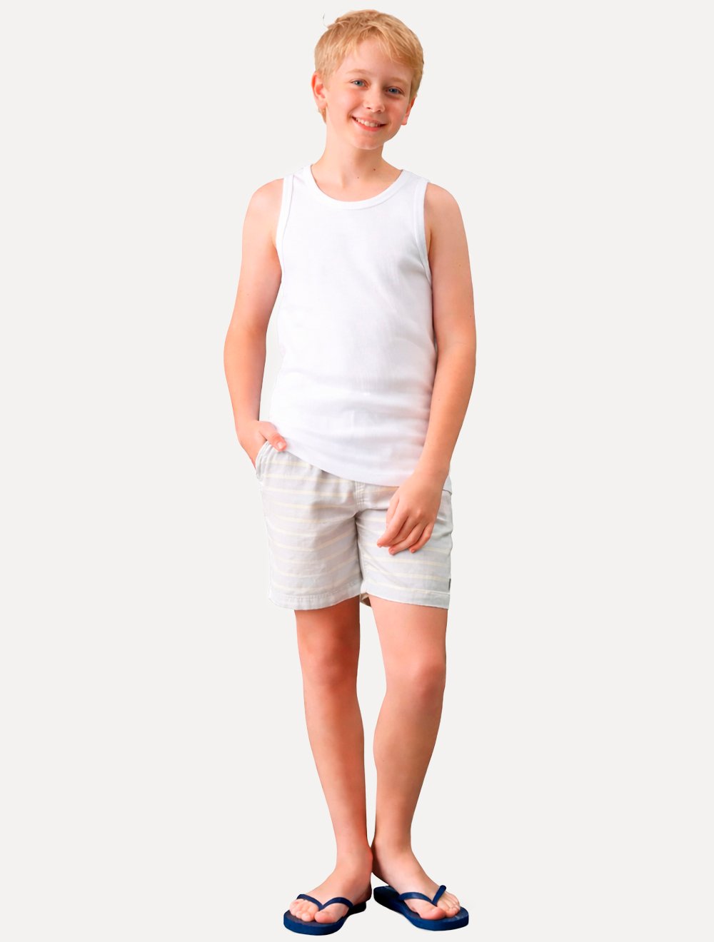 Bermuda Calvin Klein Jeans Infantil Elástico Listras Azul Claro/Caqui Claro