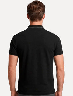 Polo Dudalina Masculina Jacquard Gola Pontos Preta