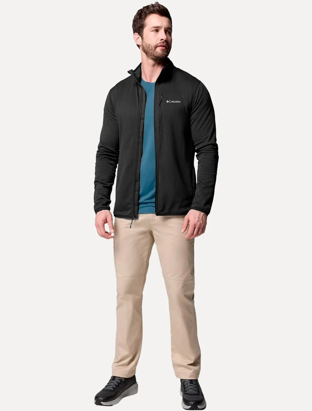 Jaqueta Columbia Masculina Fleece Hike Grid Full Zip Preto 