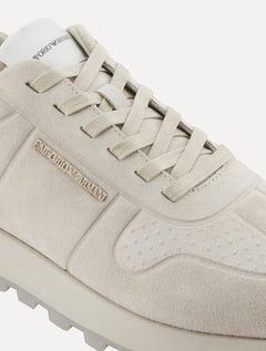 Tênis Empório Armani Masculino Couro Textura Camurça Off White