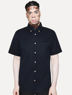 Camisa Tommy Hilfiger Masculina Manga Curta Classic Collar Azul Marinho