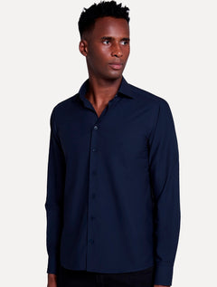 Camisa Dudalina Masculina Slim Tricoline Lisa Stretch Azul Marinho