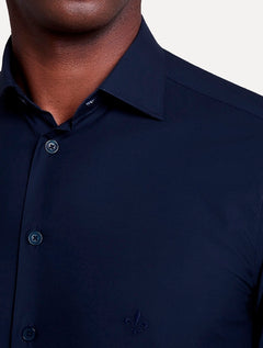 Camisa Dudalina Masculina Slim Tricoline Lisa Stretch Azul Marinho