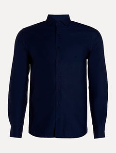 Camisa Dudalina Masculina Slim Tricoline Lisa Stretch Azul Marinho