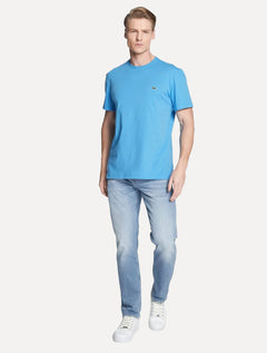 Camiseta Lacoste Masculina Classic Pima Cotton Logo Azul Turquesa