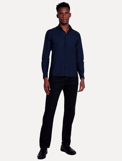 Camisa Dudalina Masculina Slim Tricoline Lisa Stretch Azul Marinho