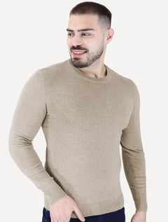 Suéter Calvin Klein Jeans Masculino Crewneck Tricot Mini Logo Cáqui Mescla