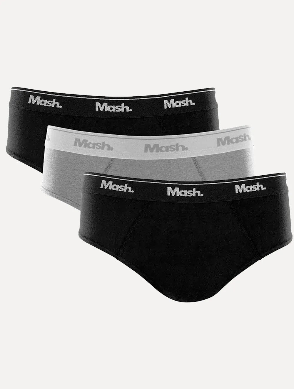 Cueca Mash Slip Cotton Basic Preta/ Cinza Mescla Pack 3UN