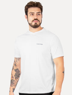 Camiseta Calvin Klein Swimwear Masculina V-Neck Slim Fit Logo Branca