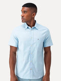 Camisa Tommy Hilfiger Masculina Manga Curta Regular Classic Pocket Poplin Azul Claro